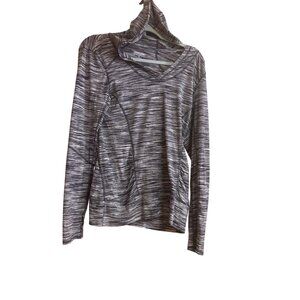 Kirkland Signature Womens Gray Striped Long-Sleeve Hooded Pullover M Lightweight